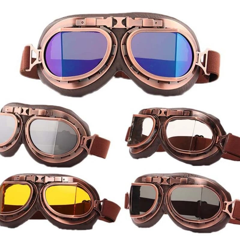 Vintage Leather Motorcycle Goggles Retro Pilot Dirt Bike Goggles for Jet Helmet — image 4