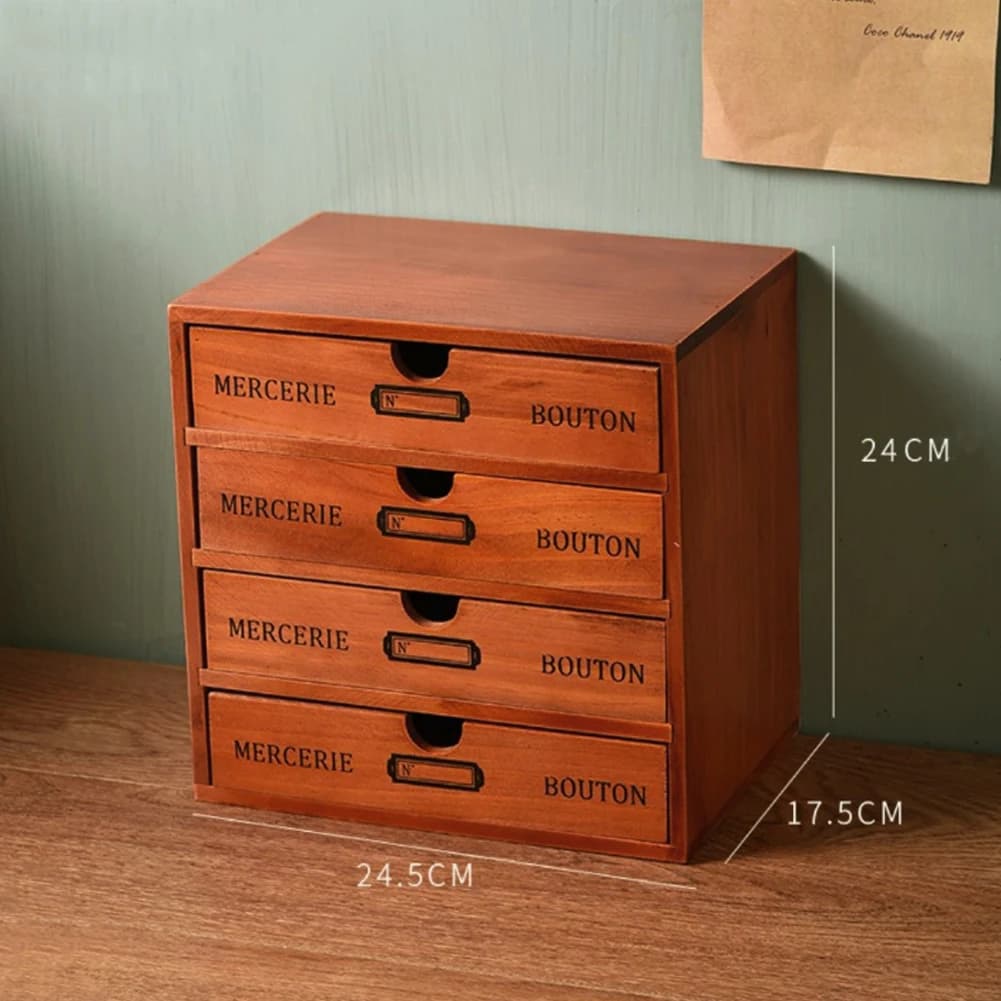 Rustic 4-Drawer Wooden Organizer Box Storage Jewelry Small Accessories New New U — image 6
