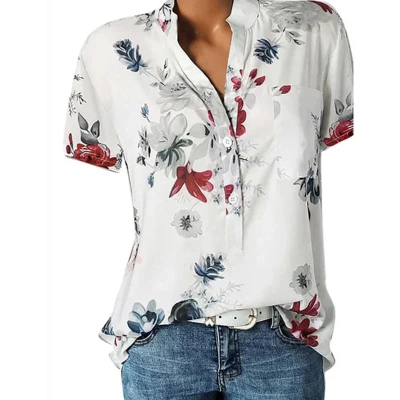 Women's Casual V-Neck Short Sleeve Blouse Shirt Loose Fit Plus Size Printing — image 8