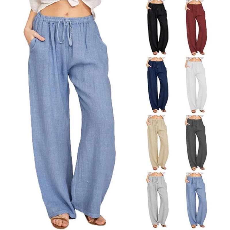 Women Cotton Linen Pants High Waist Wide-Leg Trousers Casual Summer Hemp — image 6