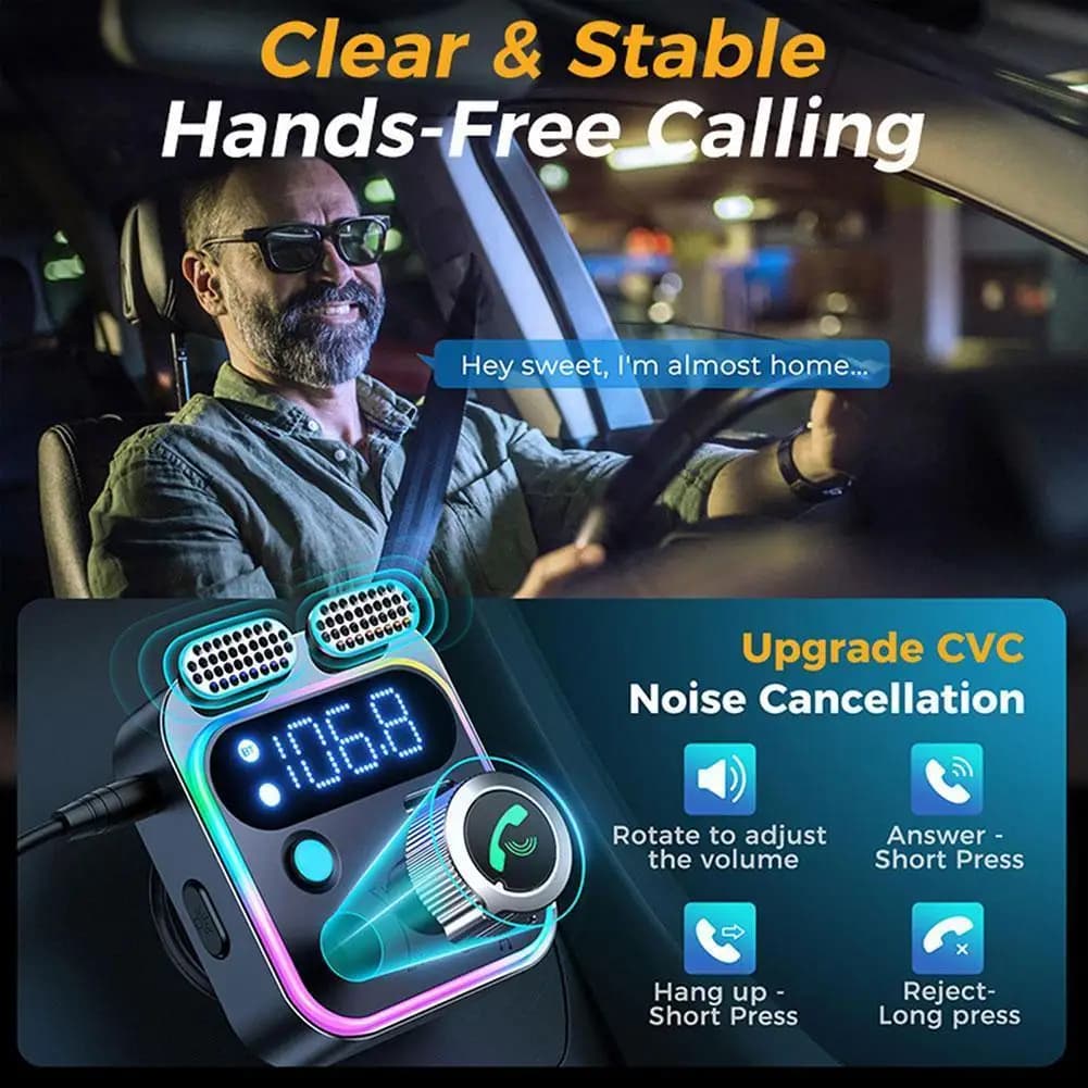 LED Bluetooth 5.0 FM Transmitter Car Charger 48W PD QC3.0 New With Strong Dual U — image 4