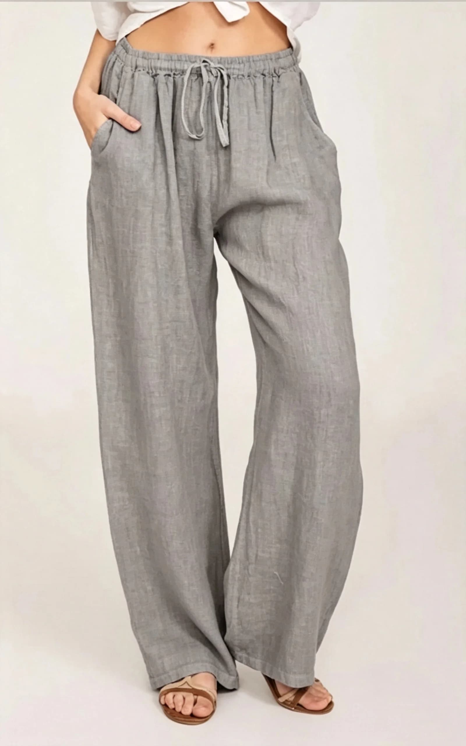 Women Cotton Linen Pants High Waist Wide-Leg Trousers Casual Summer Hemp — image 4