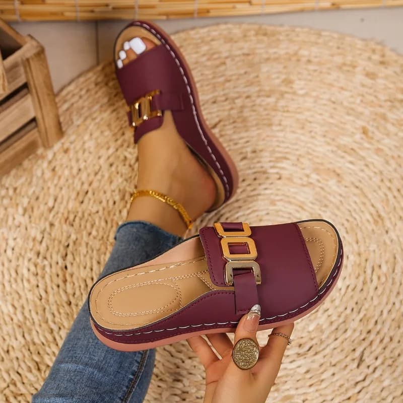 Women's Platform Slippers Metallic Open Heel Sandals Summer Beach — image 7
