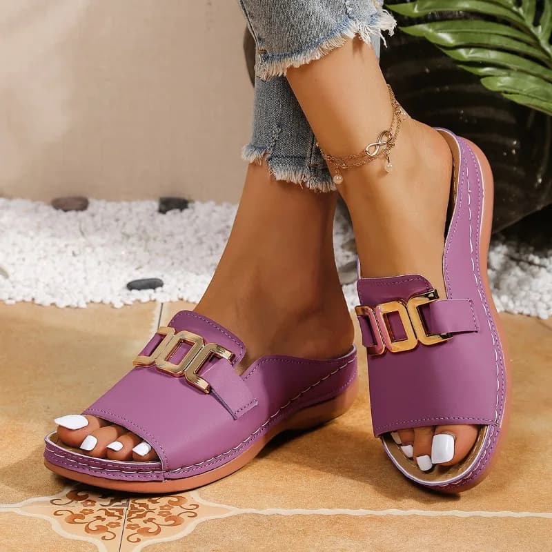 Women's Platform Slippers Metallic Open Heel Sandals Summer Beach — image 2