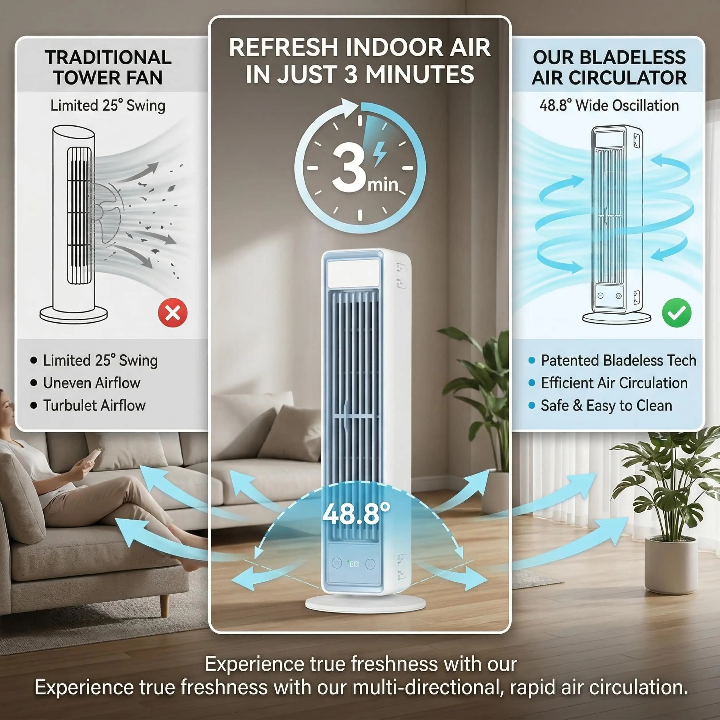 Silent Tower Fan Portable Air Cooler for Office Home Strong Wind Cooling — image 4