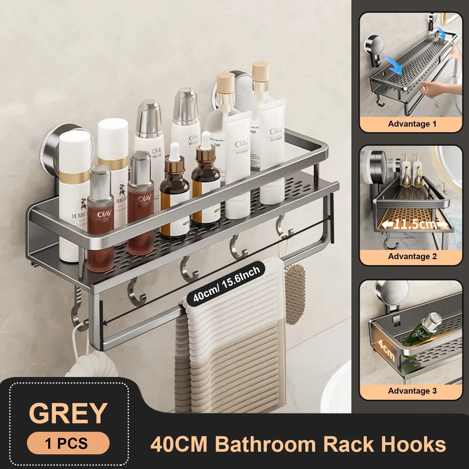 No-Drill Bathroom Suction Cup Shelf Storage Rack Wall Hanging — image 12