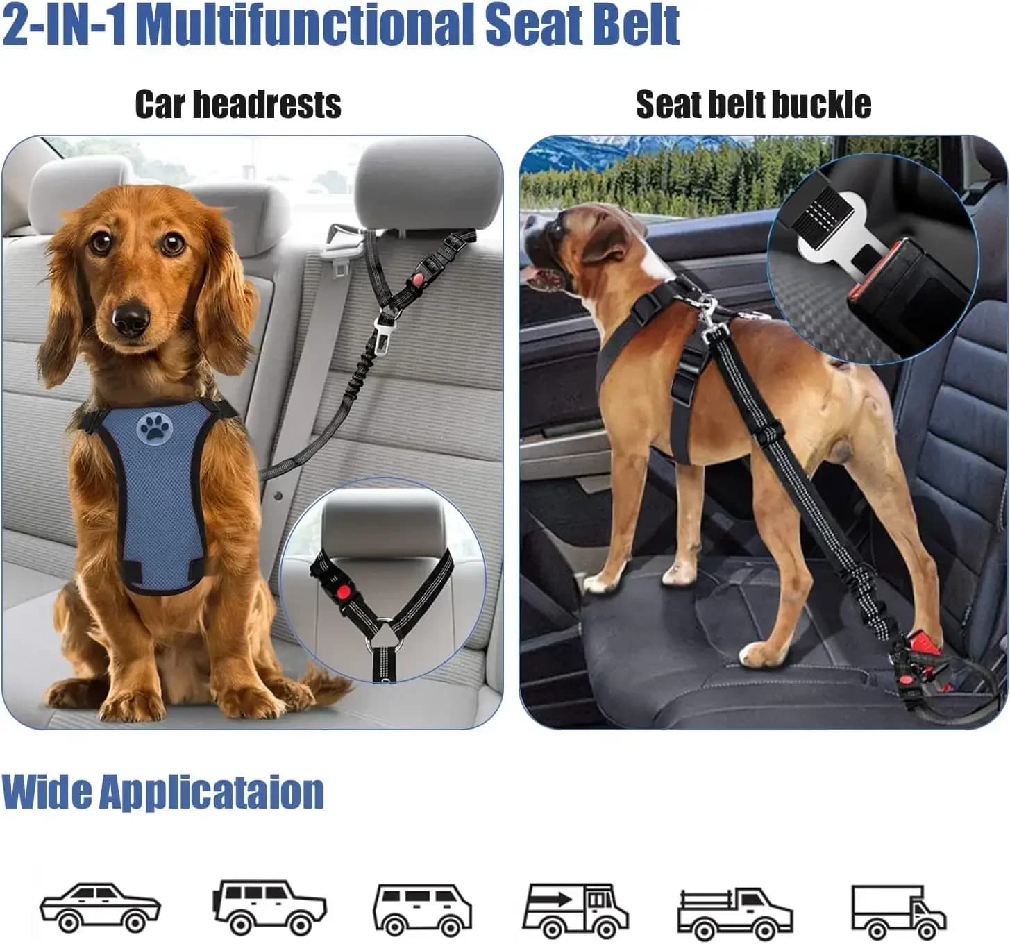 Dog Car Seat Belt Adjustable Reflective Pet Safety Collar New Accessories for UK — image 2