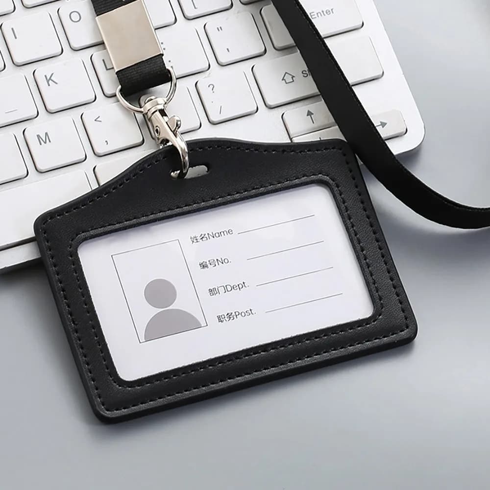 Leather ID Card Holder With Neck Lanyard Badge Work New High Quality Genuine New — image 14