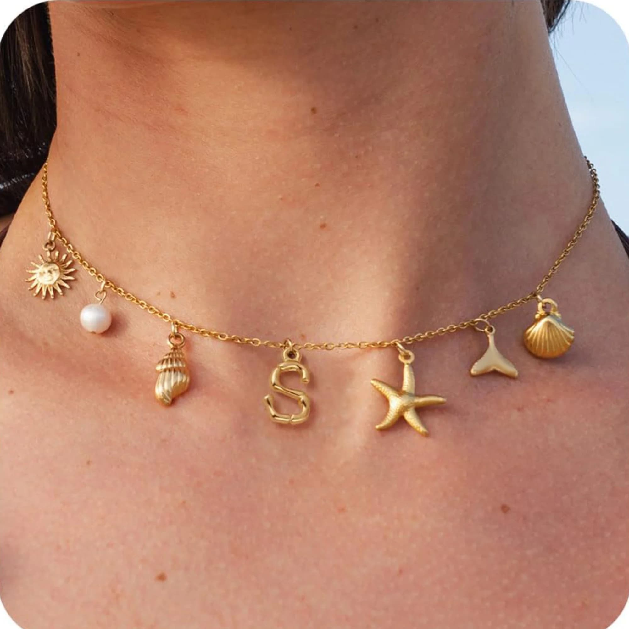 Starfish Shell Initial Necklace 18K Gold Plated Stainless Steel Waterproof — image 9