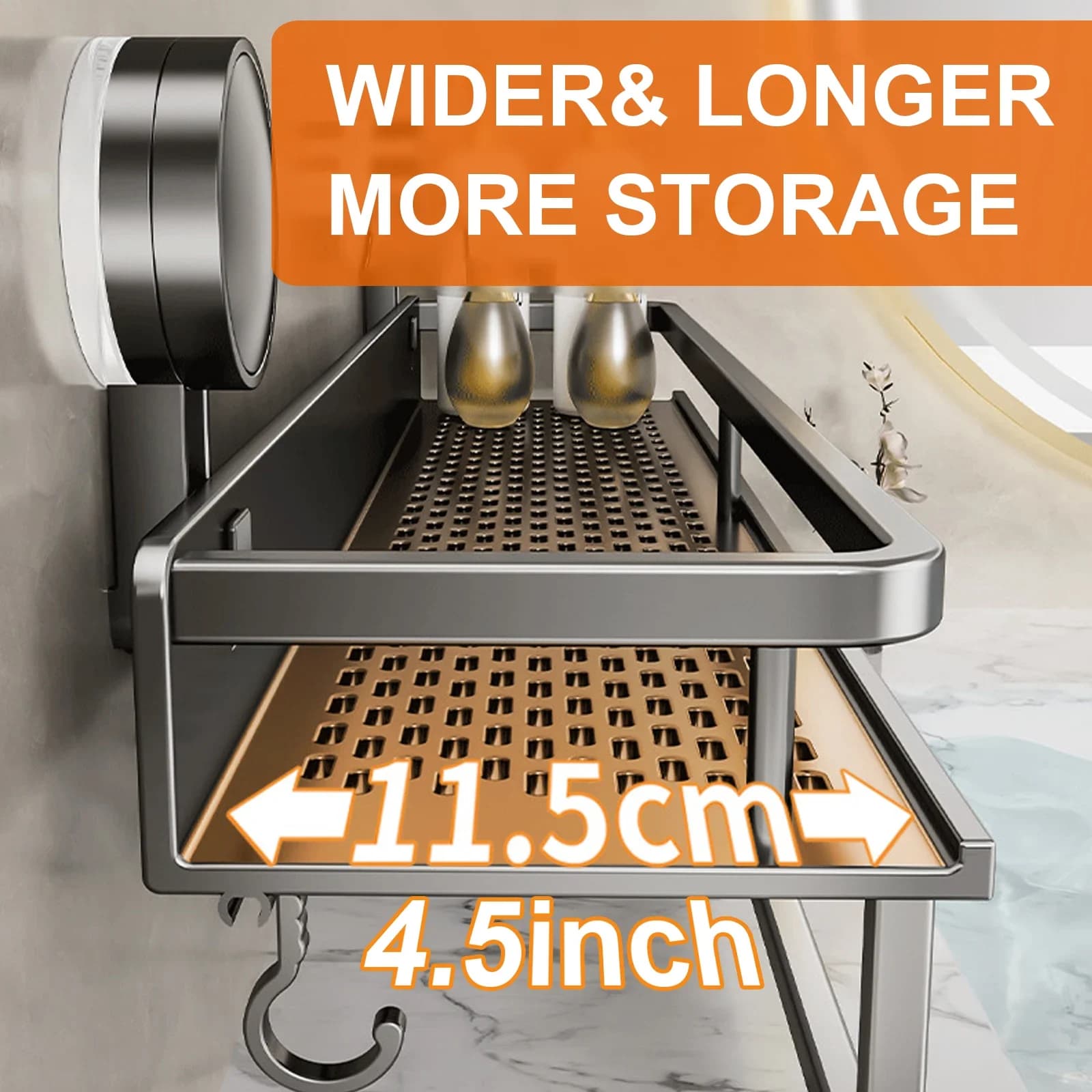 No-Drill Bathroom Suction Cup Shelf Storage Rack Wall Hanging — image 3