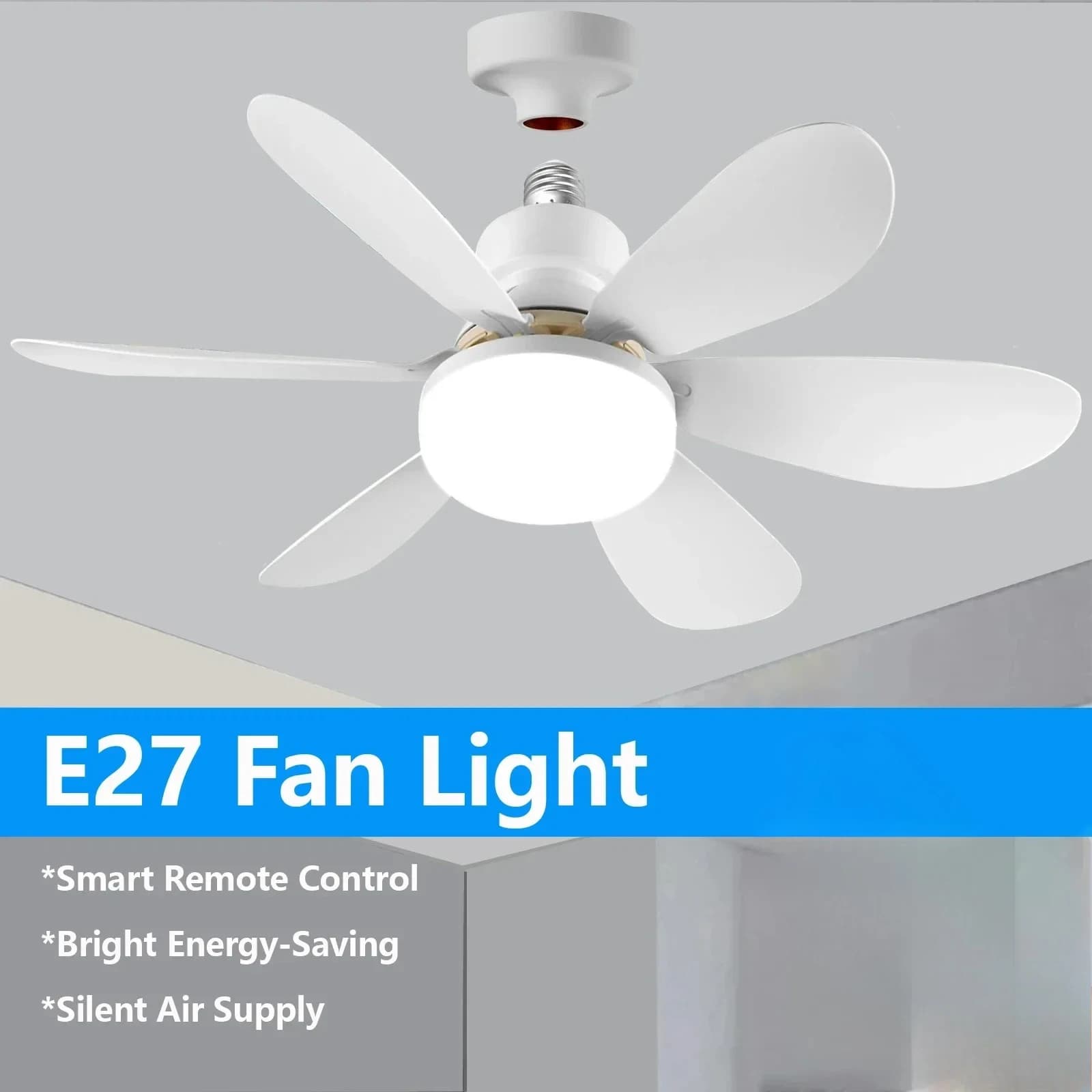Ceiling Fan with LED Light Remote Control 30W 40W E27 Fans Lamp Base Silent — image 2