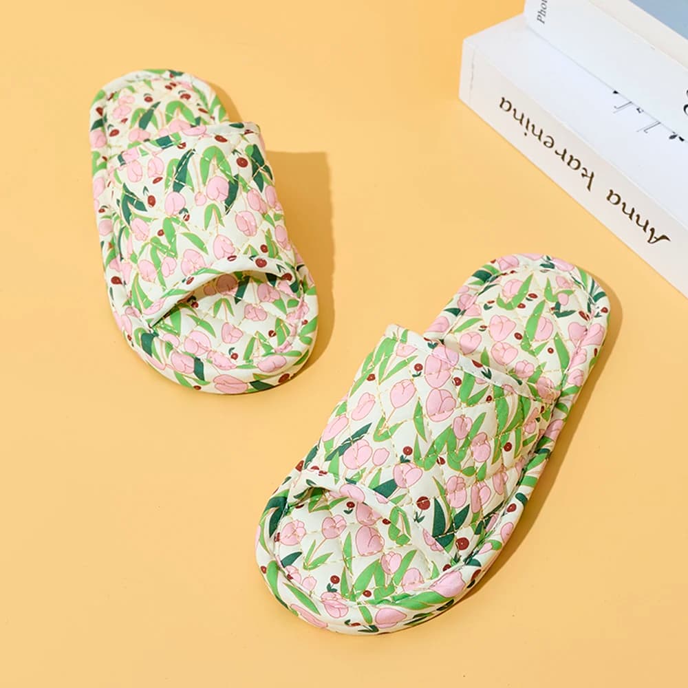 Women's Floral House Slippers Soft Cotton Anti-Slip Indoor Bedroom Summer Footwear — image 3