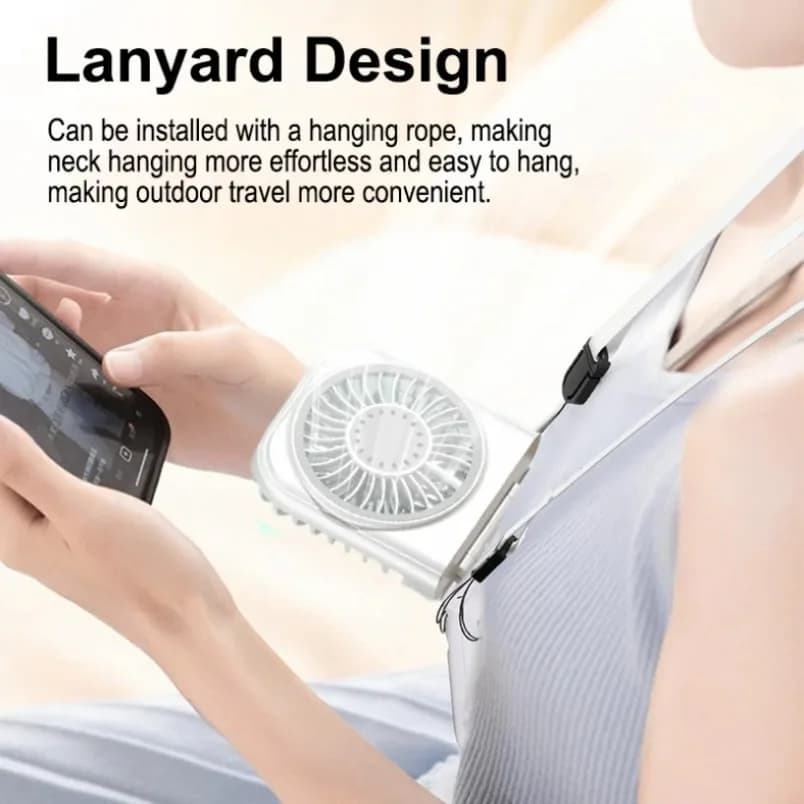 Foldable Neck Hanging Fan Rechargeable Handheld Portable 4 Speed Desk Fan — image 3