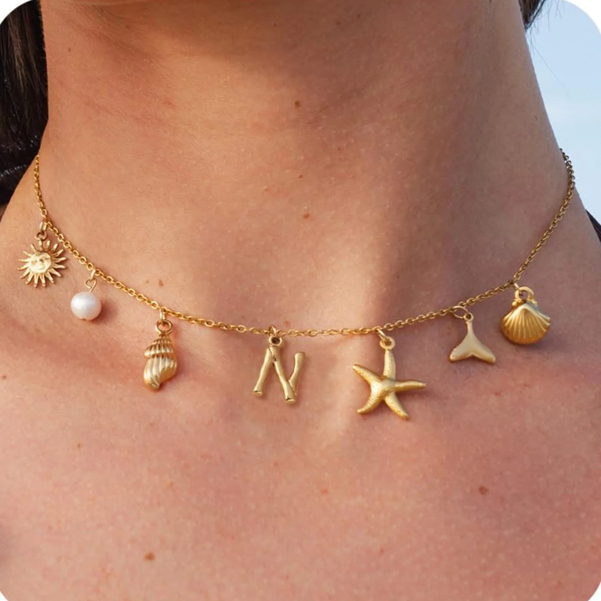 Starfish Shell Initial Necklace 18K Gold Plated Stainless Steel Waterproof — image 13