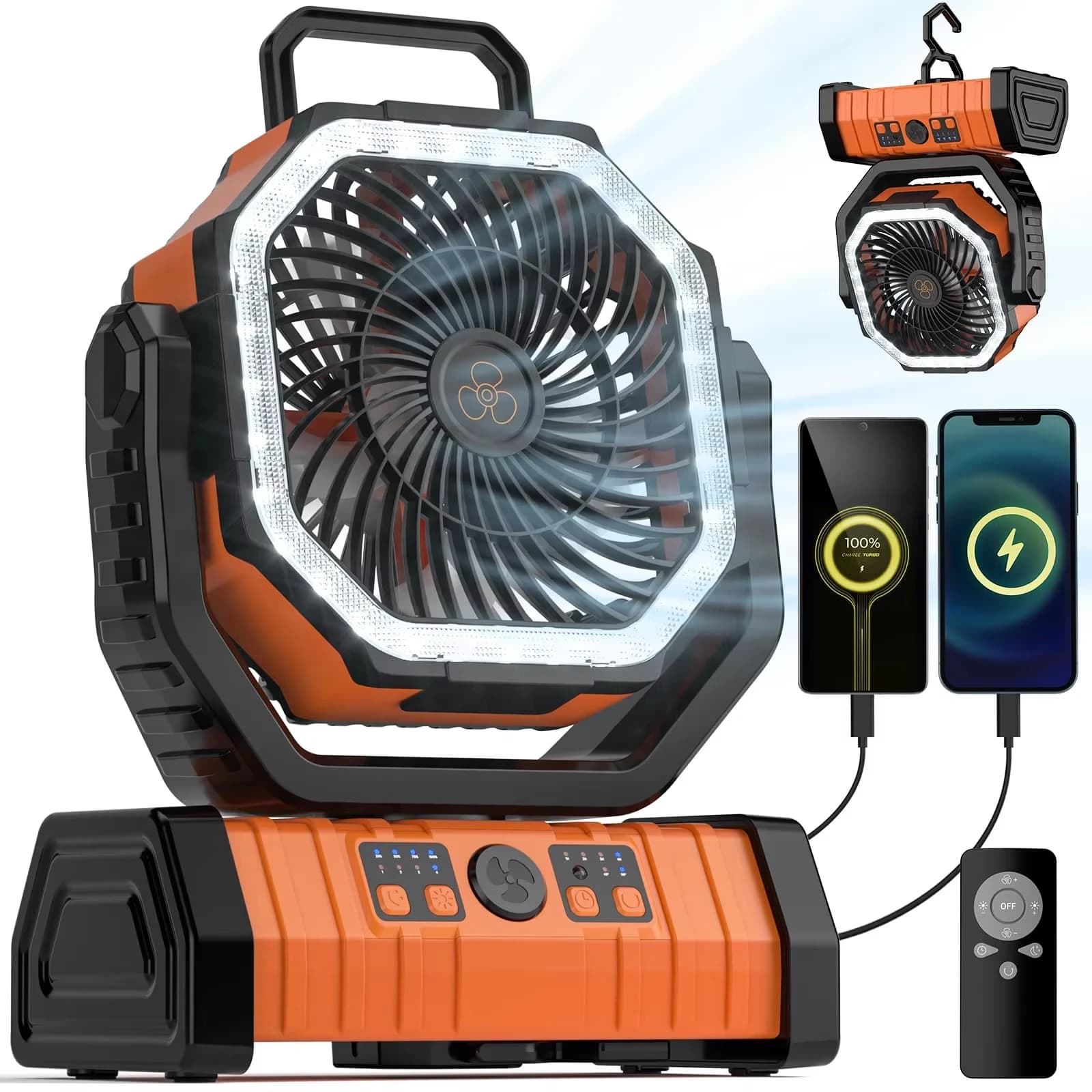 Camping Fan 20000mAh Battery Powered Rechargeable with LED Light Portable UK — image 7