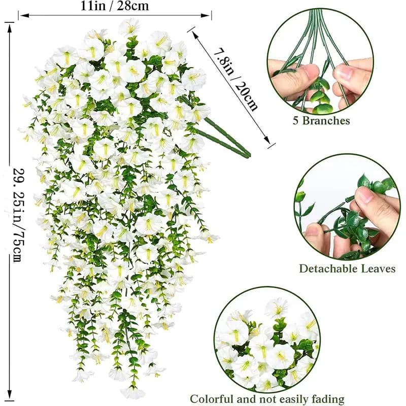 Artificial Morning Glory Hanging Vine Flowers 75cm Faux Plant Decor White | 2 Pcs — image 6