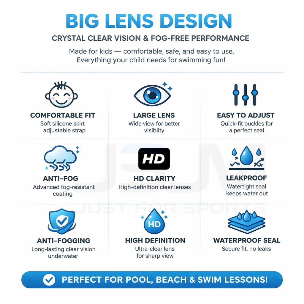 Kids Swimming Goggles Anti-Fog Wide View Big Frame for Boys Girls Ages 3-15 — image 4