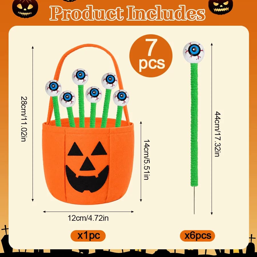 Halloween Pumpkin Tote Bag Gift Set with Eyeball Twisty Sticks Horror Party — image 3