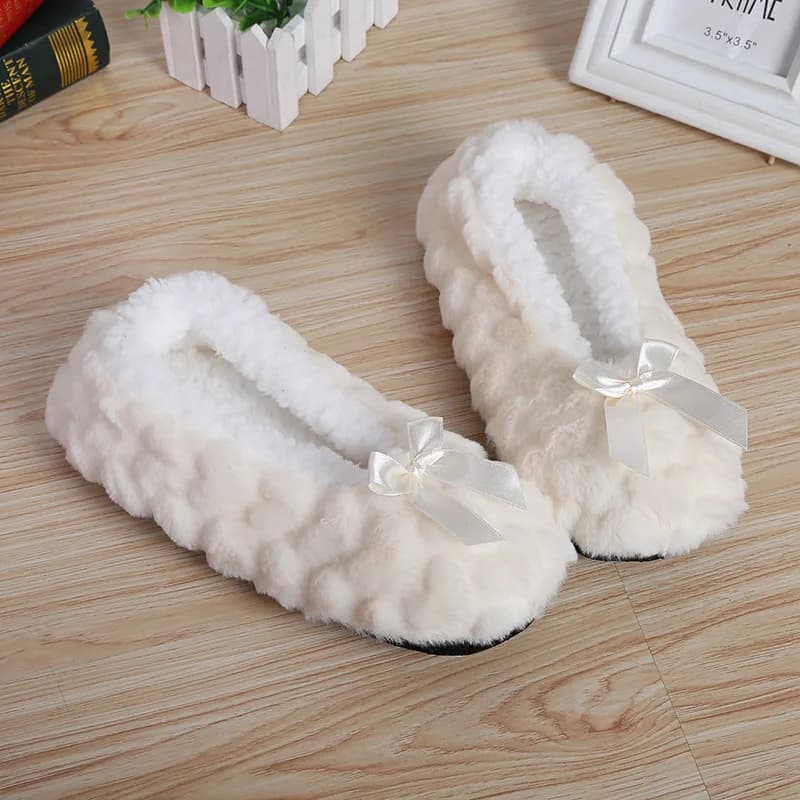 Women's Fluffy Slippers Winter Warm Plush Fur with Bow Non-Slip Indoor House Grip Sole — image 9