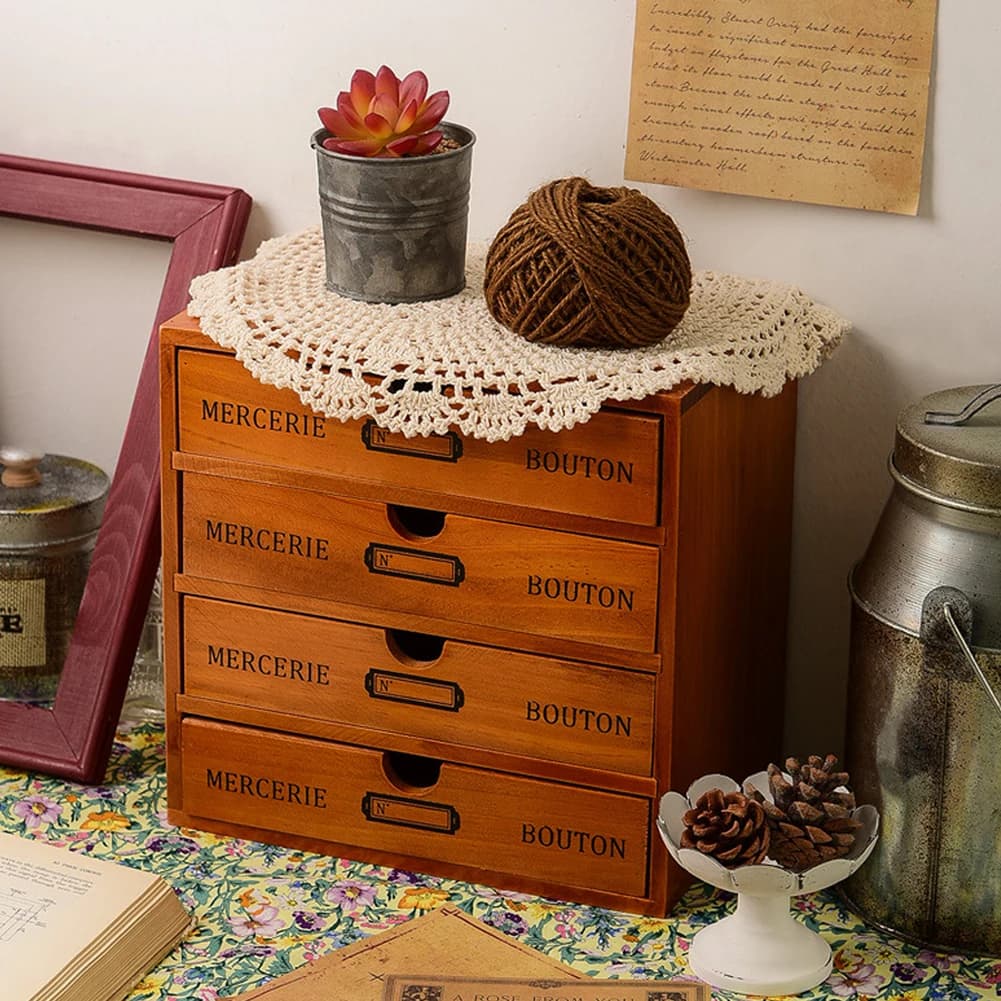 Rustic 4-Drawer Wooden Organizer Box Storage Jewelry Small Accessories New New U — image 4