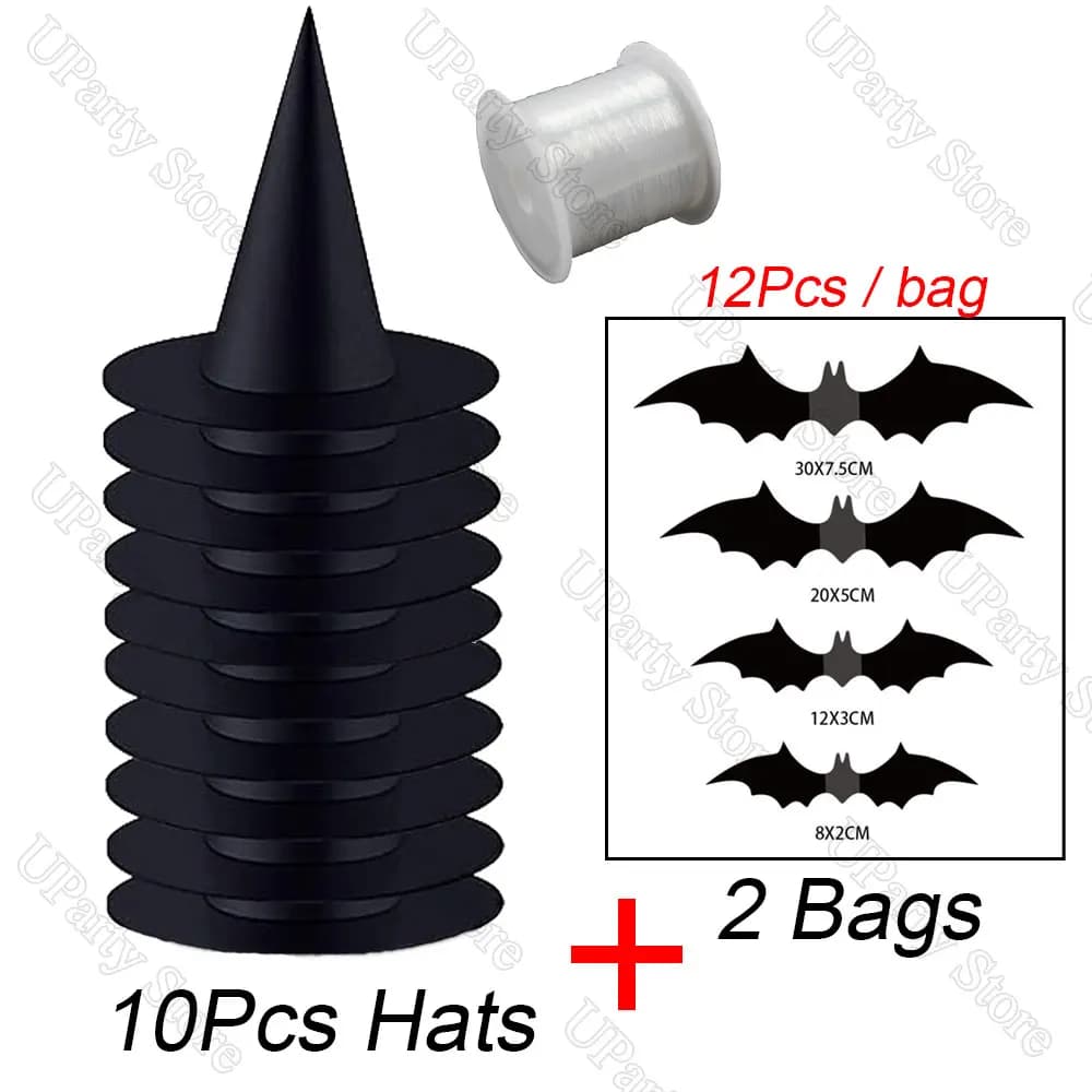 12 Pcs Halloween Black Witch Hats with Rope Hanging Wizard Hats Bulk UK — image 11