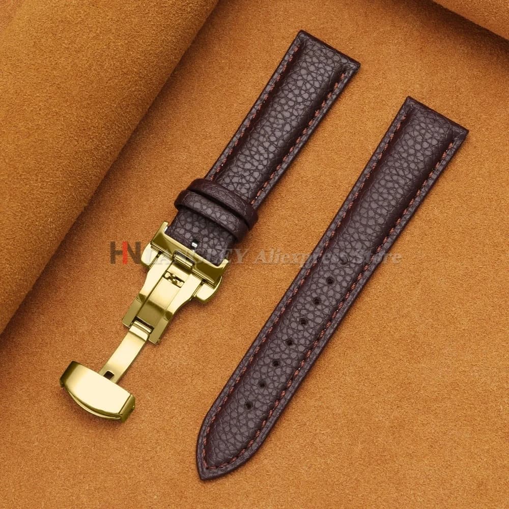Calfskin Watch Band Leather Strap Butterfly Buckle 12-24mm New Litchi Grain New — image 16