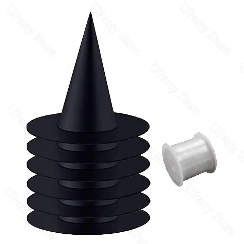 12 Pcs Halloween Black Witch Hats with Rope Hanging Wizard Hats Bulk UK — image 7