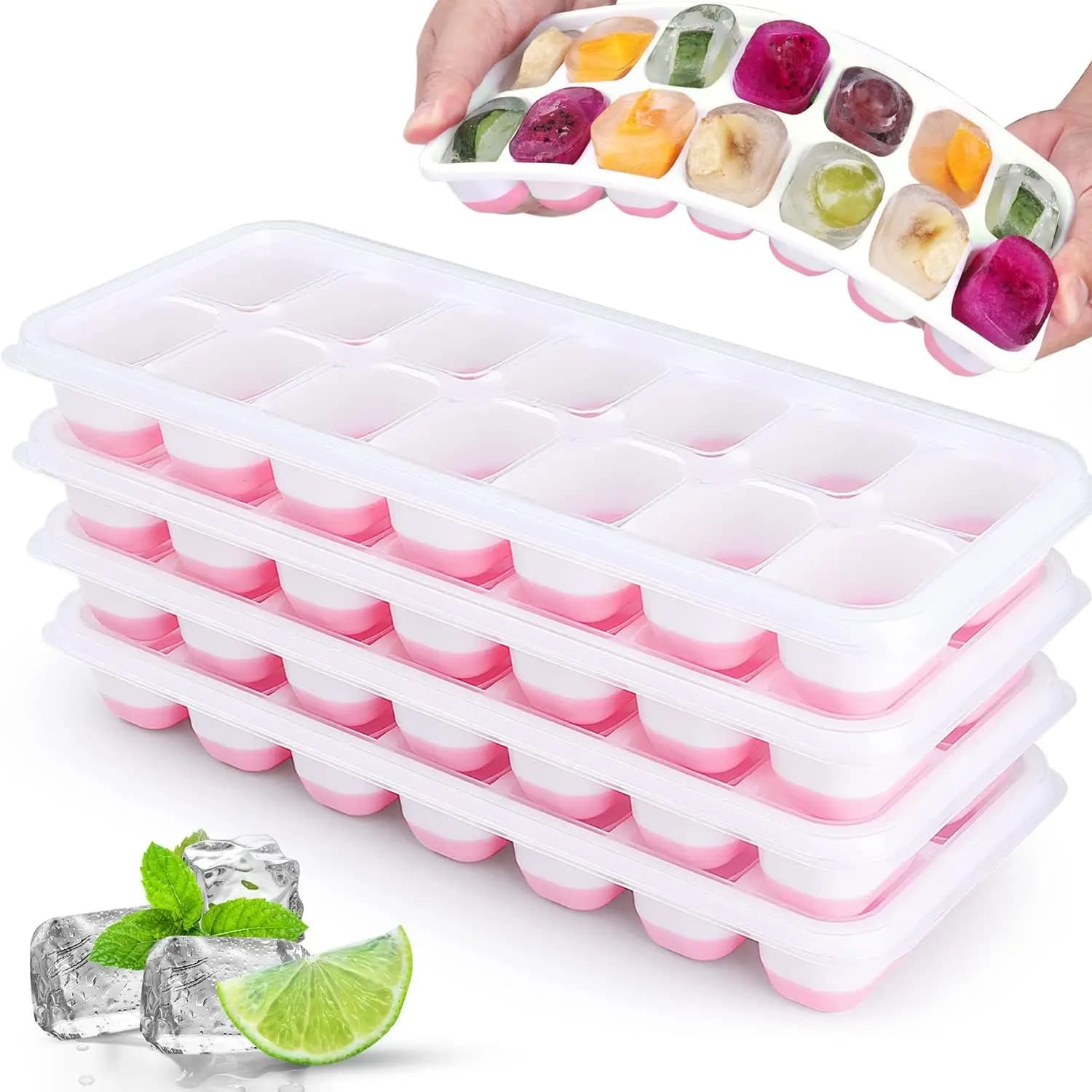 Ice Cube Tray Silicone Mould with Cover Square 14-Cube Easy Release Bar Moulds — image 9