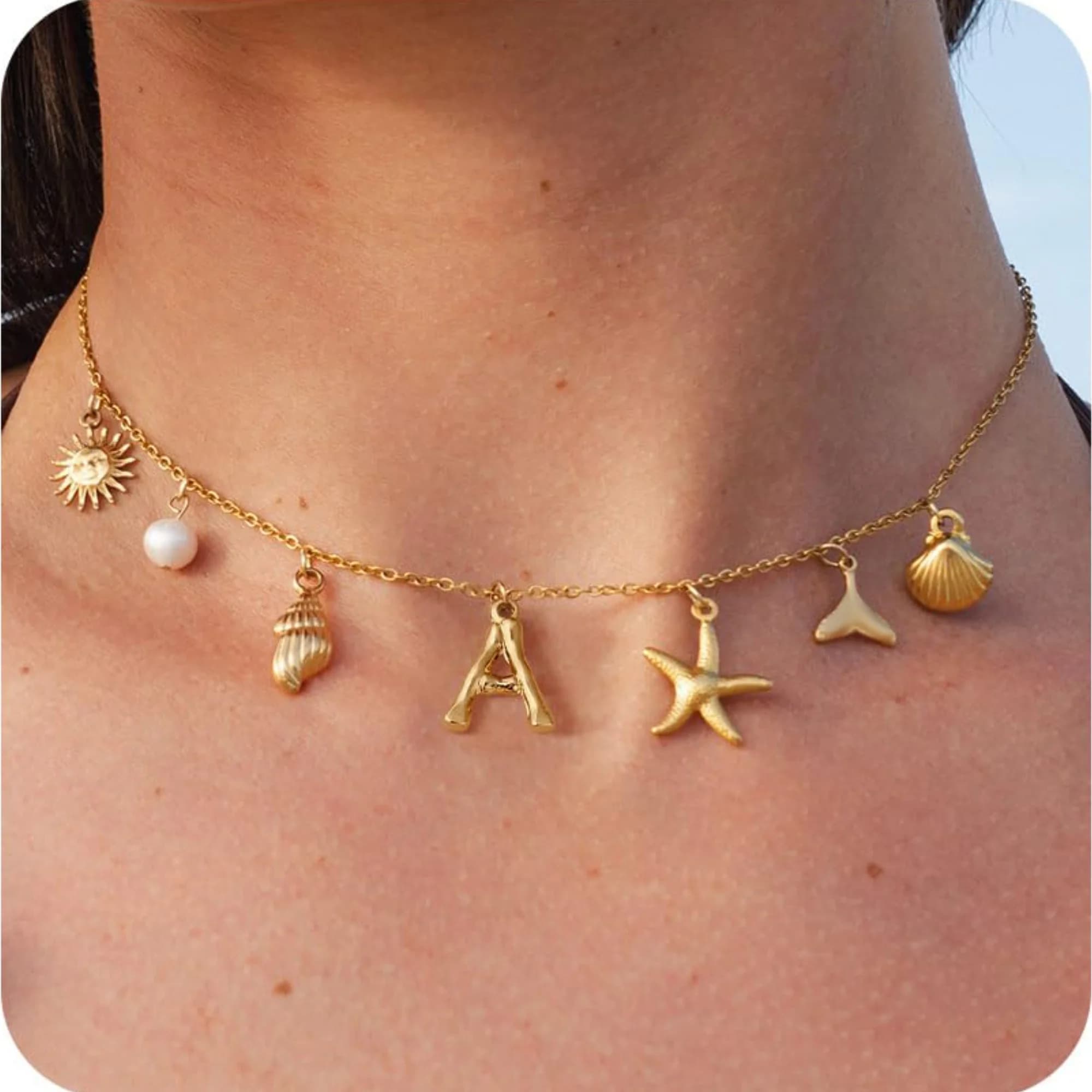 Starfish Shell Initial Necklace 18K Gold Plated Stainless Steel Waterproof — image 19