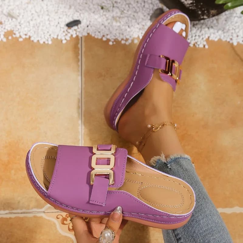 Women's Platform Slippers Metallic Open Heel Sandals Summer Beach — image 14