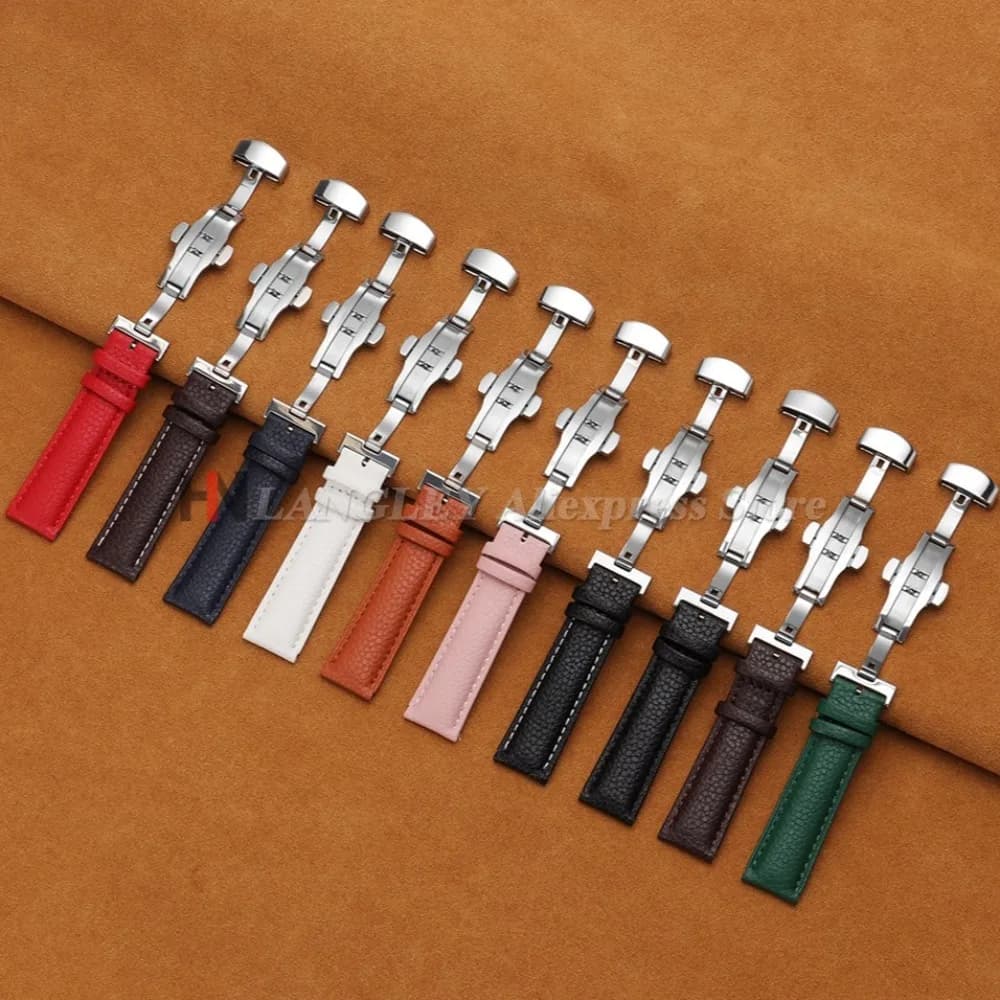 Calfskin Watch Band Leather Strap Butterfly Buckle 12-24mm New Litchi Grain New — image 2