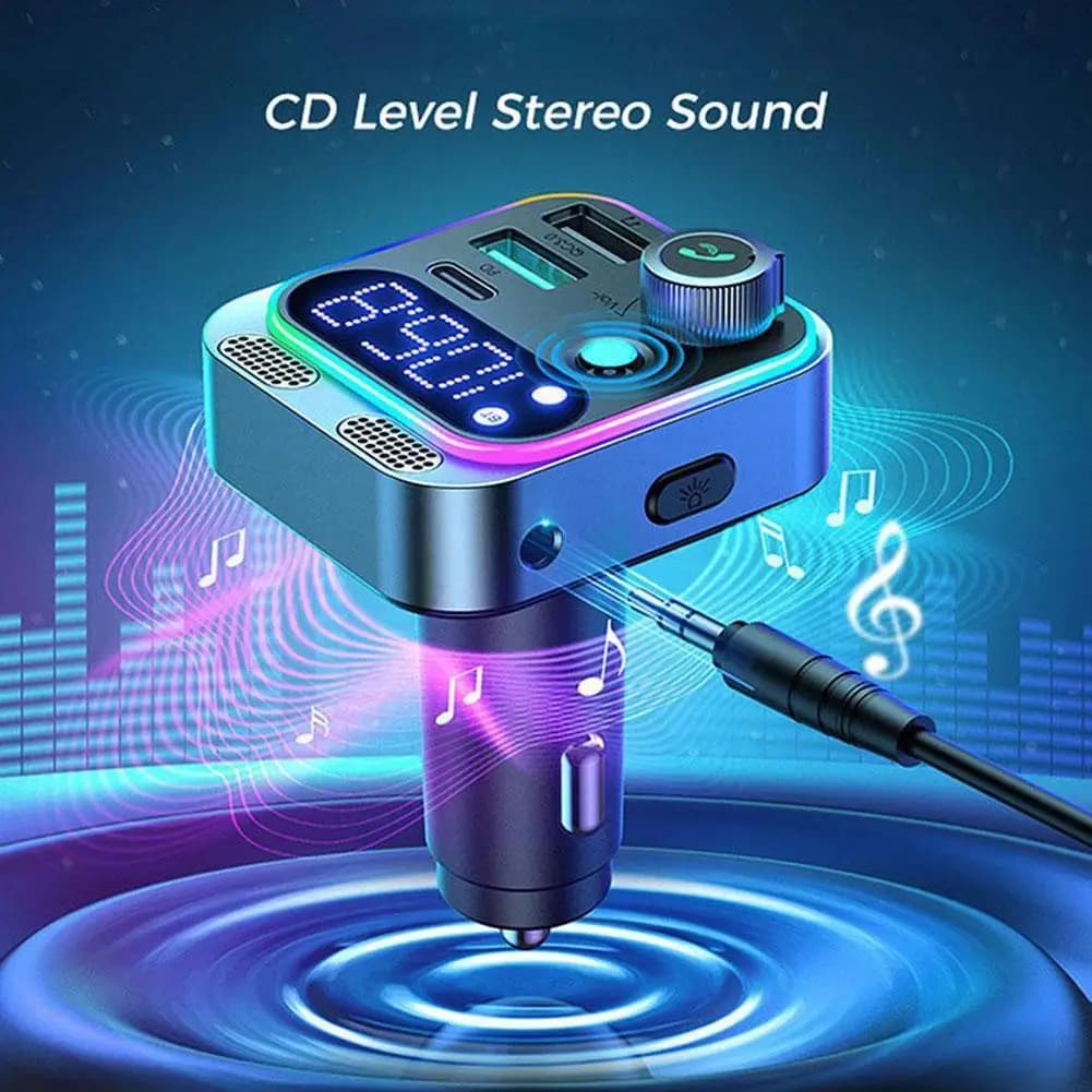 LED Bluetooth 5.0 FM Transmitter Car Charger 48W PD QC3.0 New With Strong Dual U — image 2