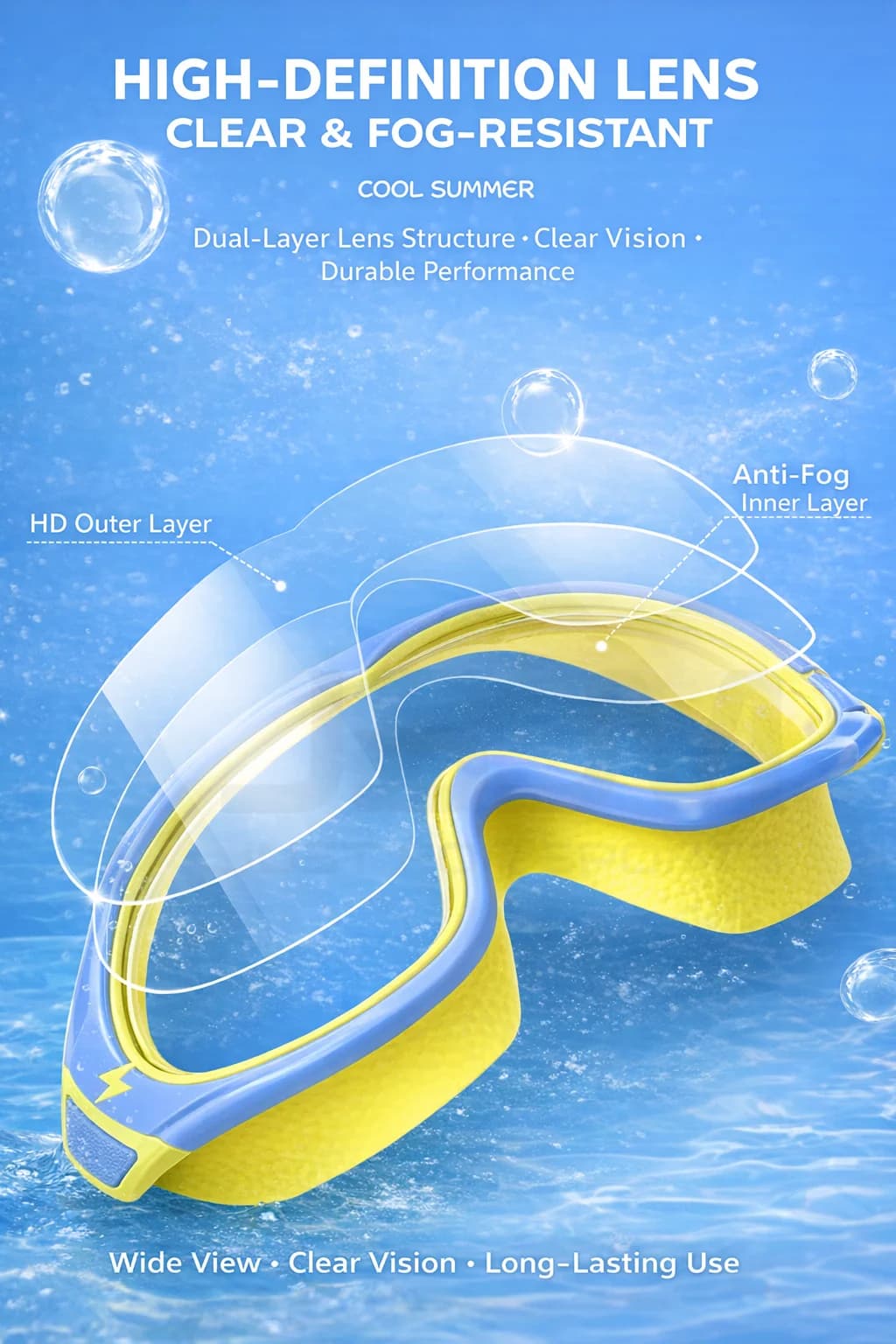 Kids Swimming Goggles Anti-Fog Wide View Big Frame for Boys Girls Ages 3-15 — image 5