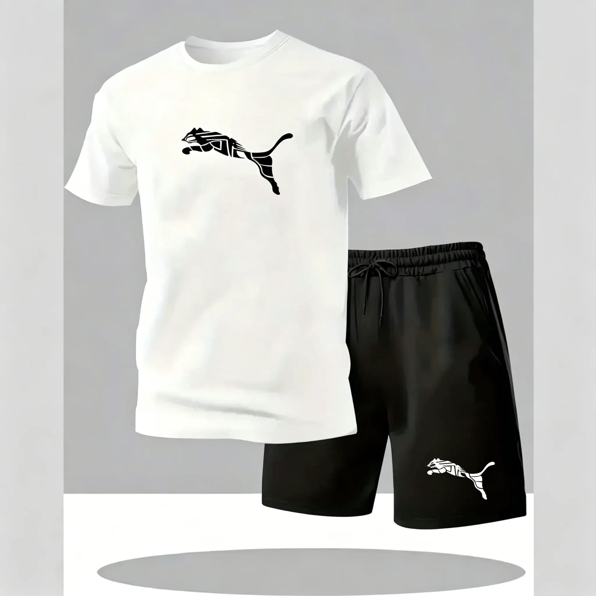 Men's Casual T-Shirt and Shorts Two-Piece Set Summer Outdoor Sports Breathable — image 2