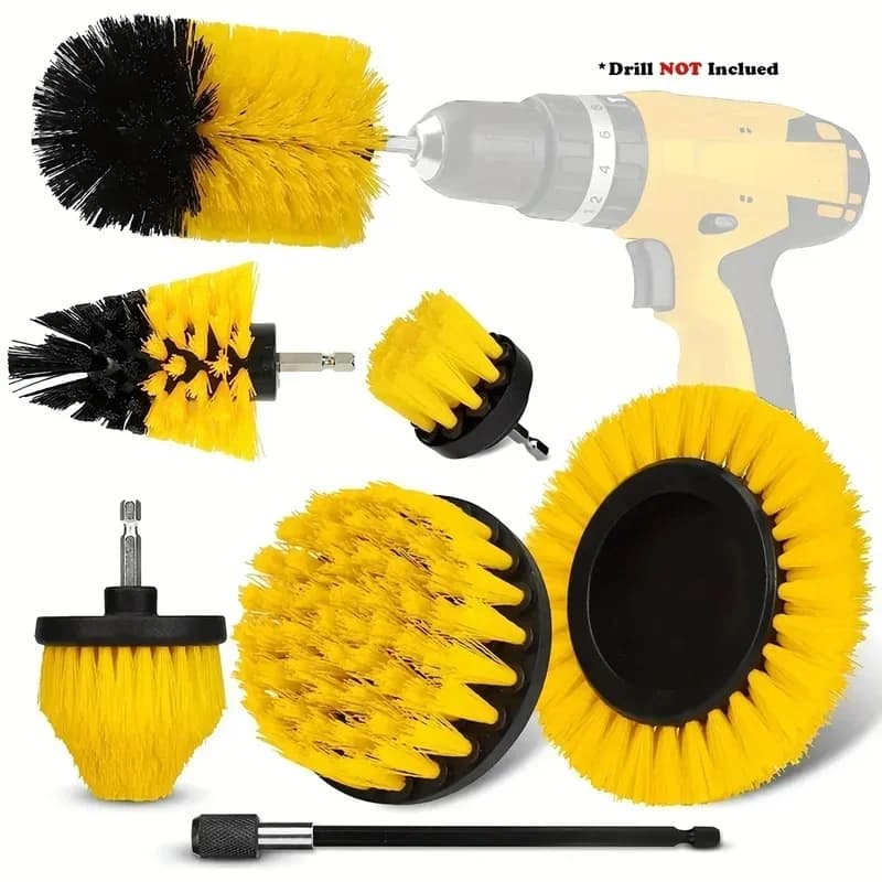 Drill Brush Attachment Set 7-Piece Multi-Purpose Cleaning Kit Tool with Pole — image 2