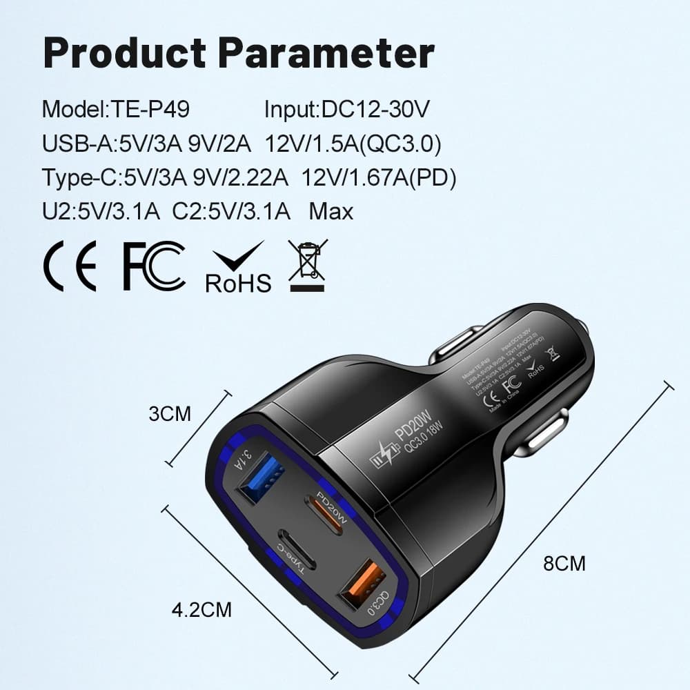 38W PD Type-C Car Charger QC3.0 USB Fast Charge Multi-Port New Charging One for — image 6