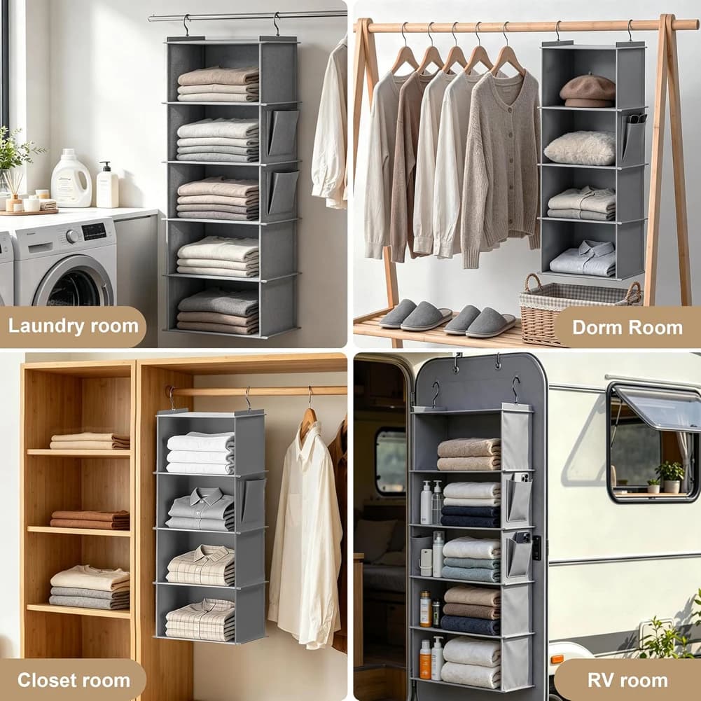 Hanging Shelving Wall Mounted Storage Clothing Rack Fabric 3 4 5 6 Grid Sorting — image 6