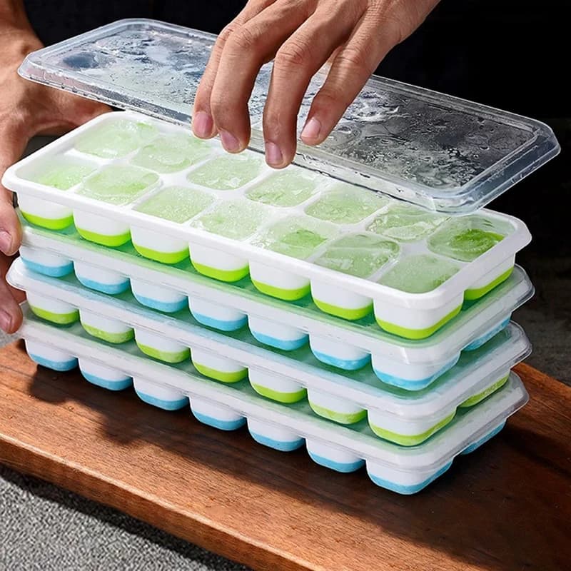 Ice Cube Tray Silicone Mould with Cover Square 14-Cube Easy Release Bar Moulds — image 2
