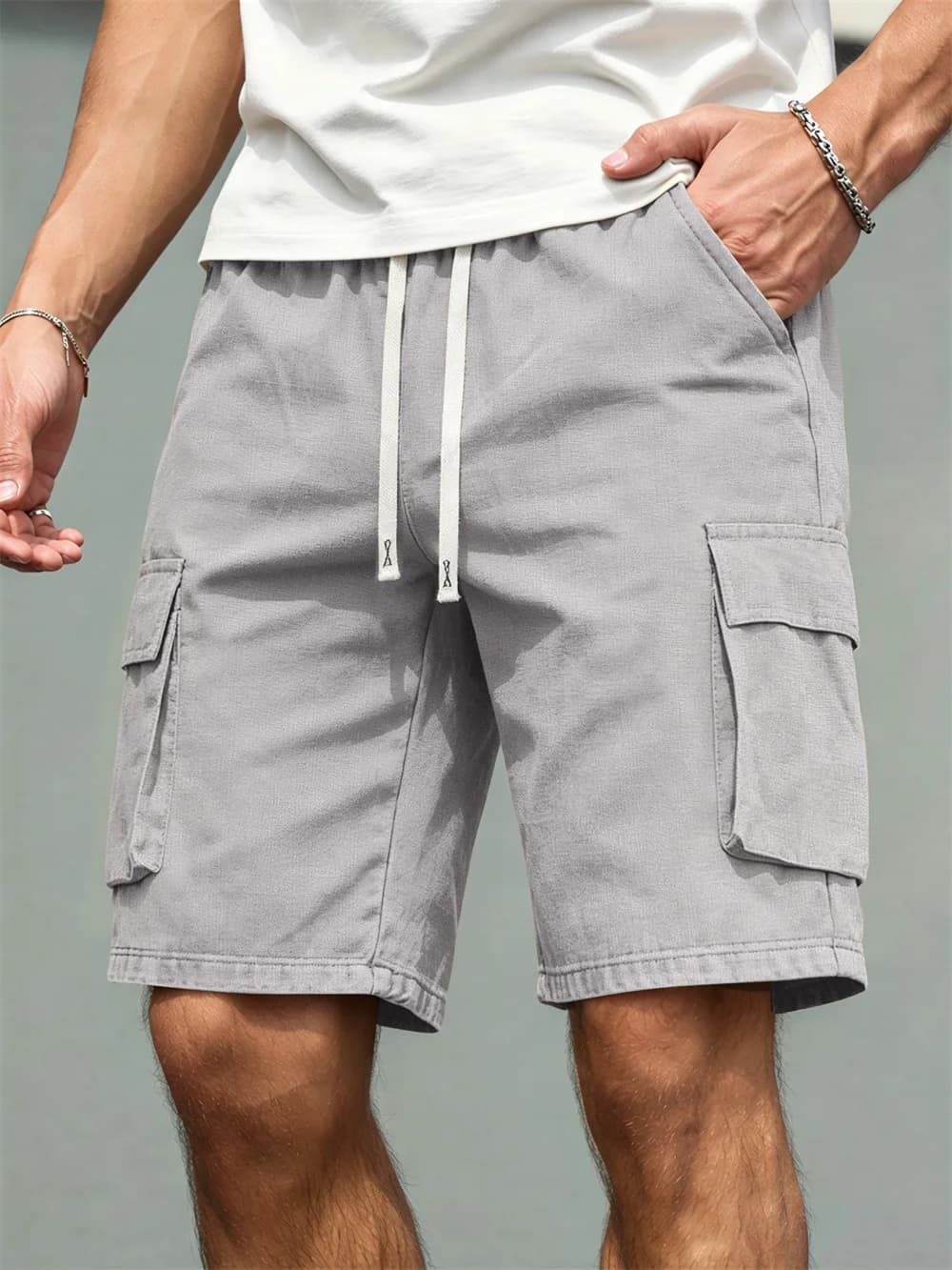 Men's Linen Straight Leg Pants Casual Loose Fit Drawstring Work Trousers — image 9