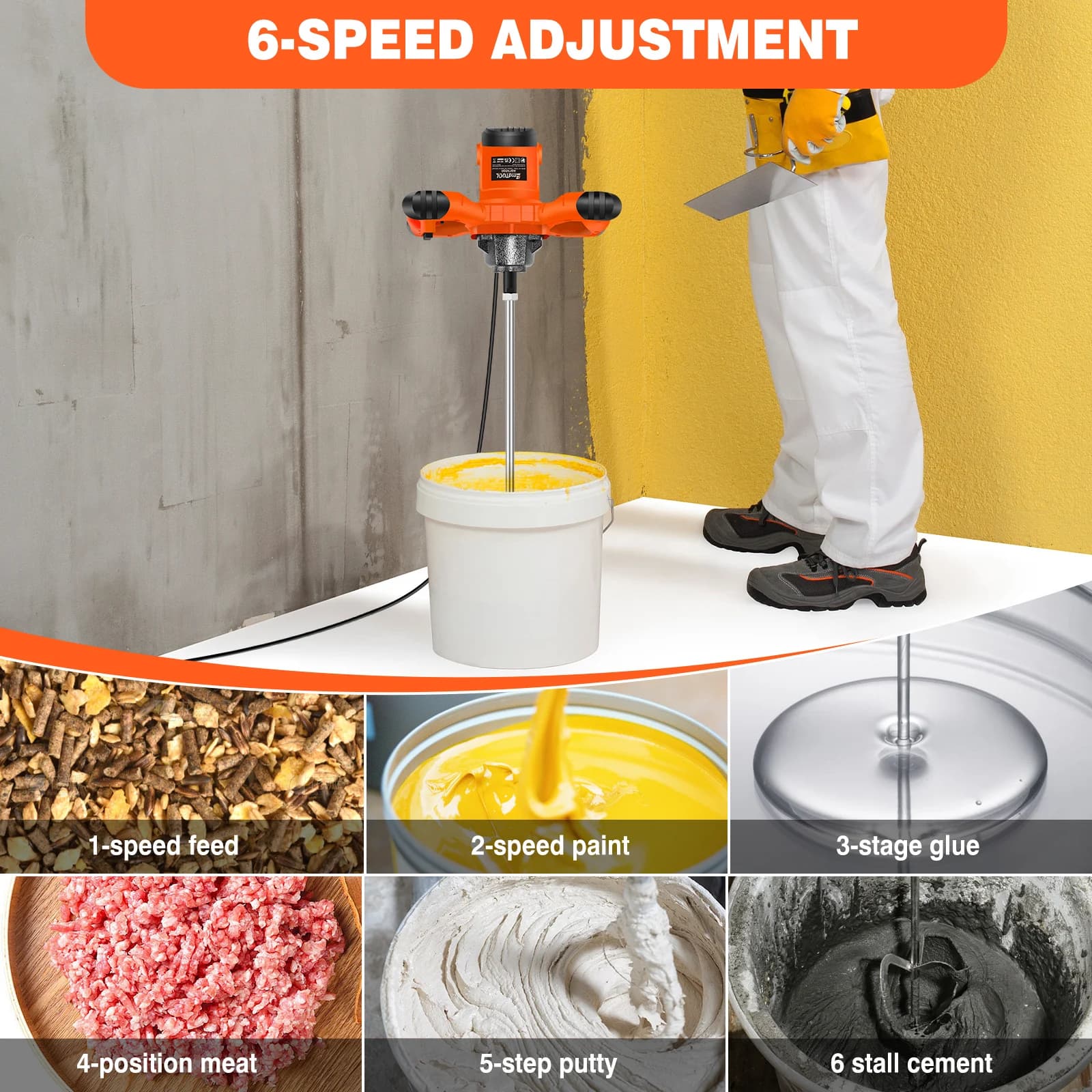 2600W Cement Mixer Machine Drill Tool 6 Speed Concrete Mortar Mud Mixing — image 2