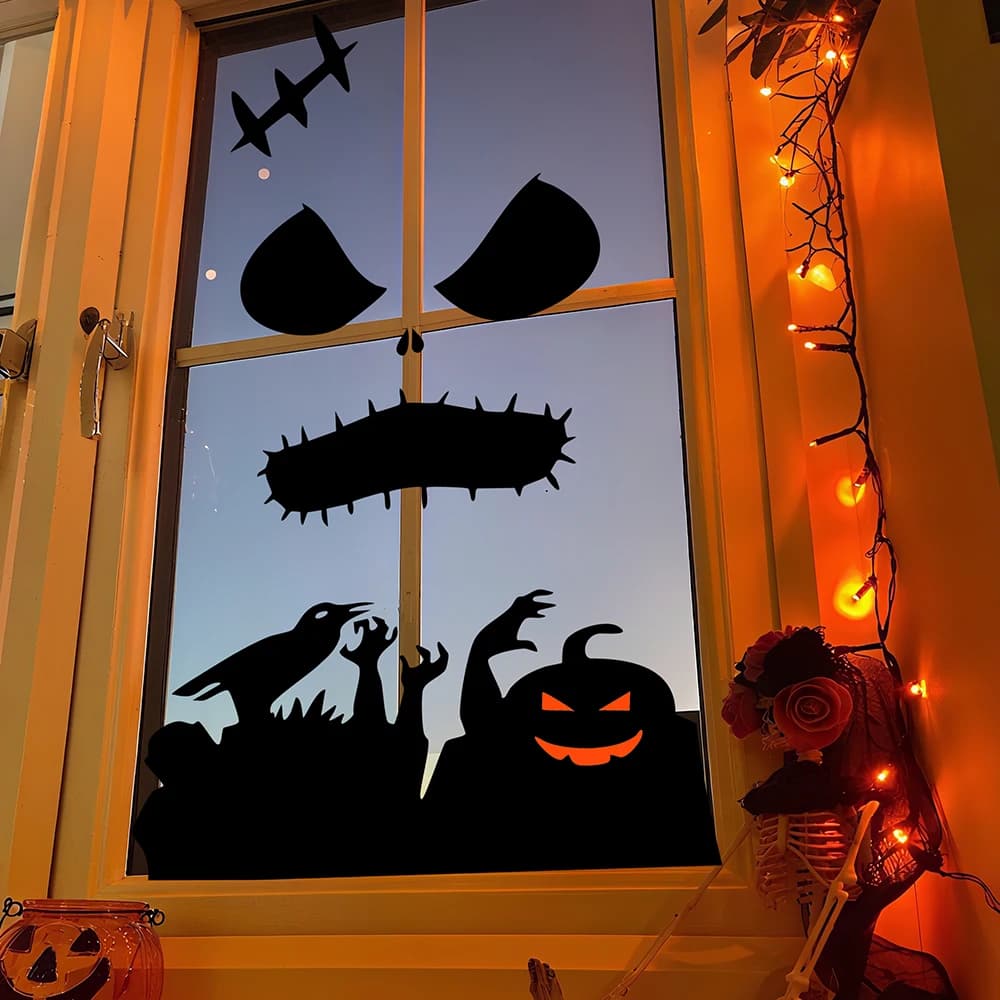 Halloween Window Stickers Door Decor Skeleton Pumpkin Ghost Witch Hand Room — image 2