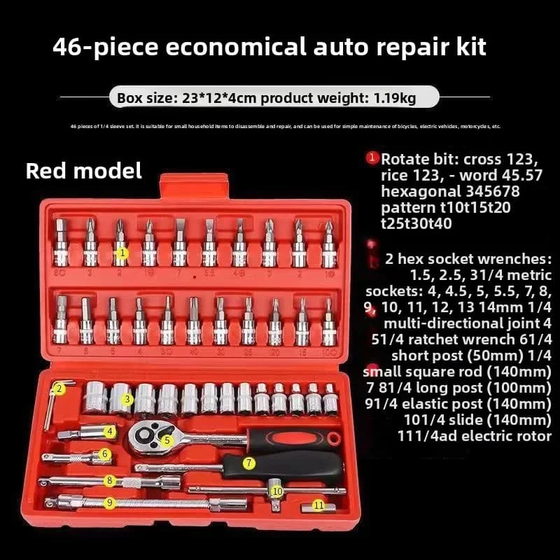 46 Pc Auto Maintenance Socket Set Ratchet Wrench Vehicle Repair Tool Kit — image 3