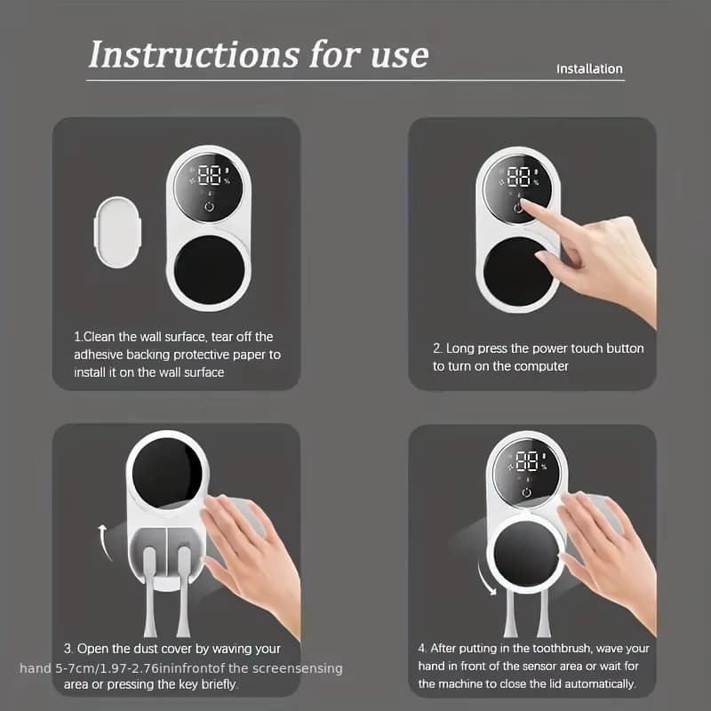 USB Rechargeable Smart Toothbrush Sterilizer UV Disinfection Wall-Mounted Air Drying Holder — image 6