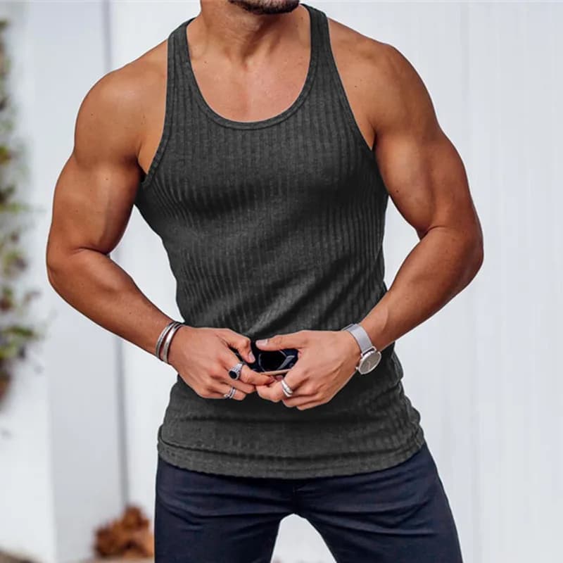 Men's Summer Tank Top Gym Fitness Sleeveless Striped Vest New neck loose Sports — image 5