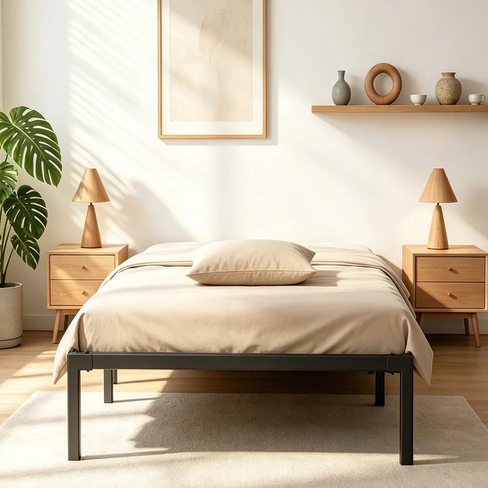 Heavy Duty Black Steel Metal Bed Frame Platform Base 14 Inch Storage Box Spring — image 2