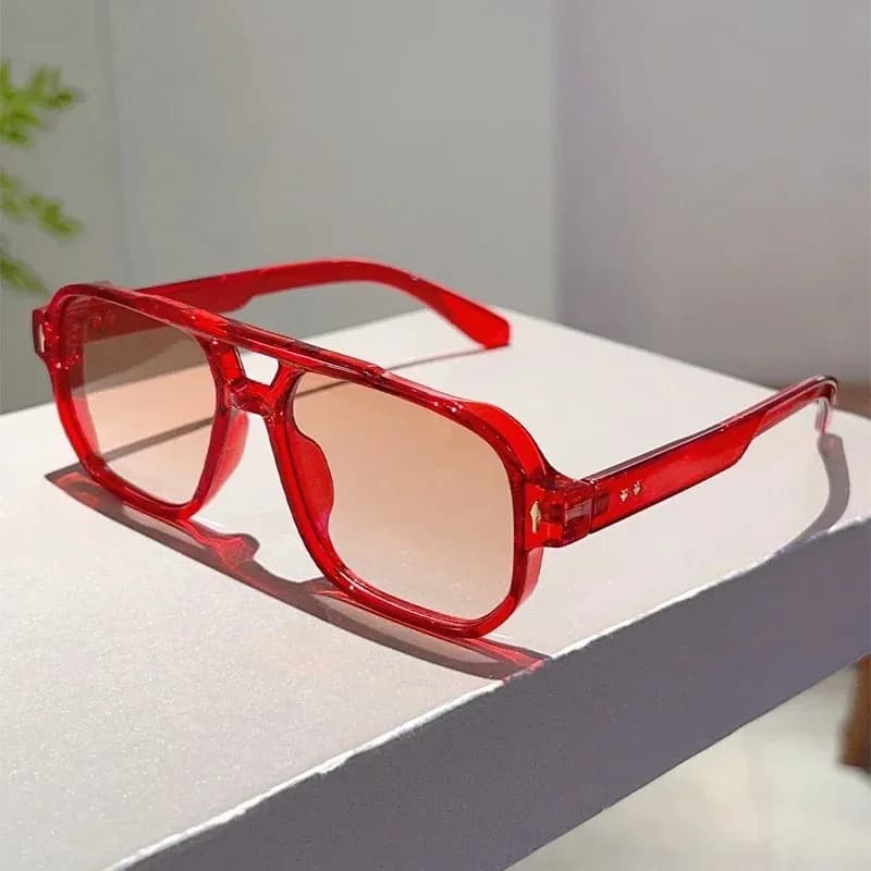 Vintage Double Bridge Square Sunglasses Fashion Rivets UV400 Ocean Lens — image 9