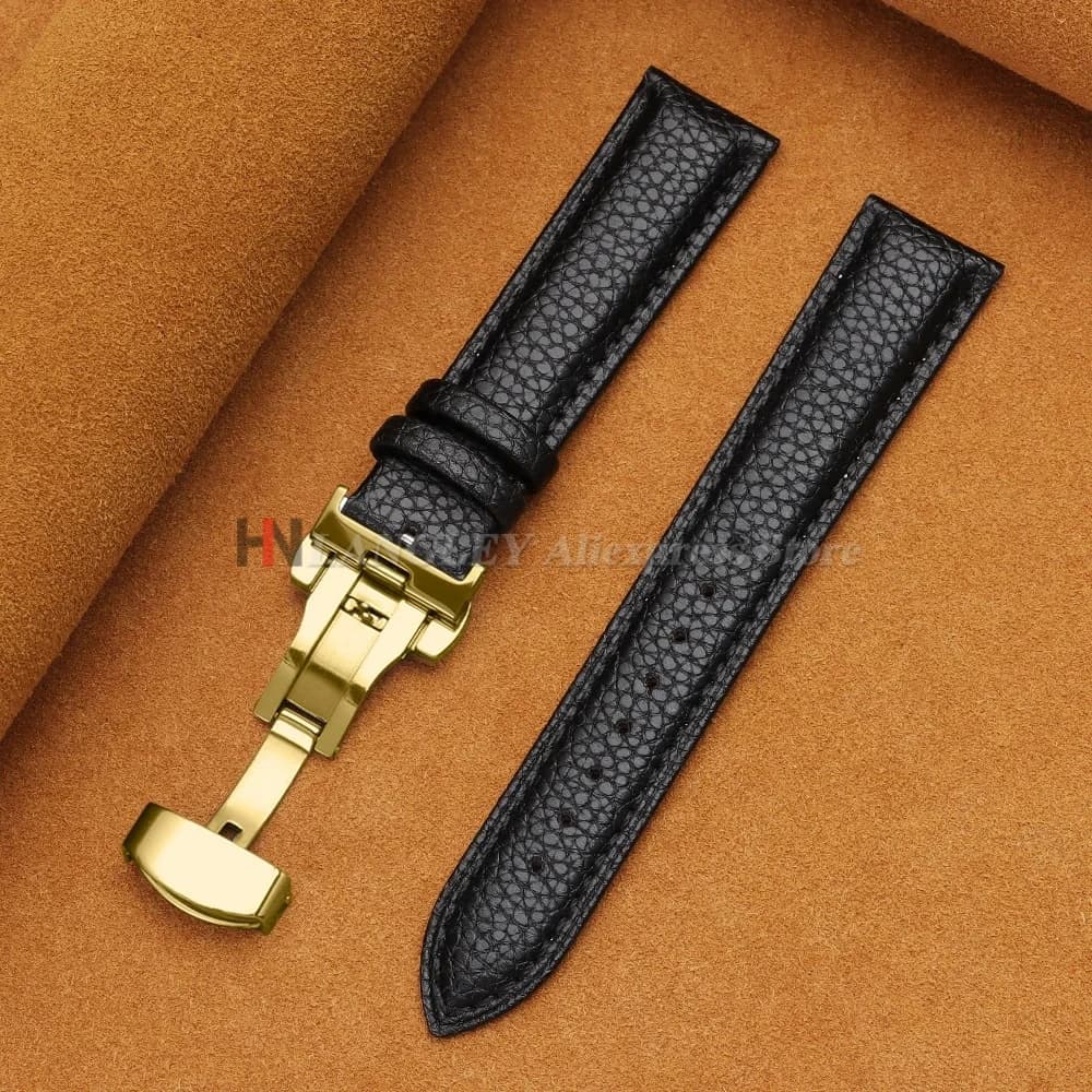 Calfskin Watch Band Leather Strap Butterfly Buckle 12-24mm New Litchi Grain New — image 20