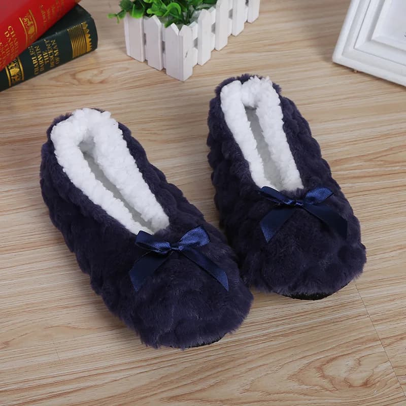 Women's Fluffy Slippers Winter Warm Plush Fur with Bow Non-Slip Indoor House Grip Sole — image 7