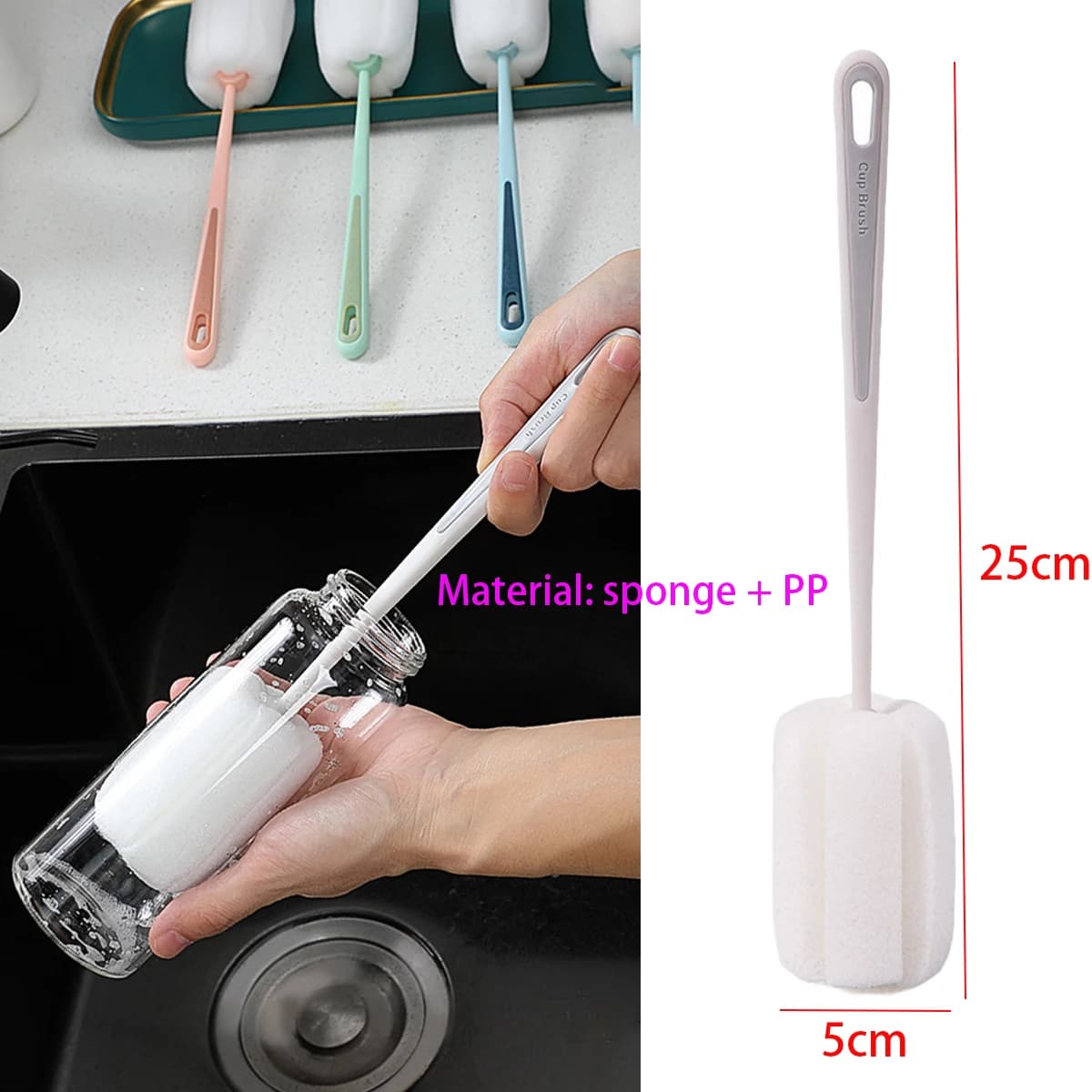 Long Handle Cup Brush Kitchen Glass Bottle Cleaning Scrubber for Milk Tea Cups — image 10