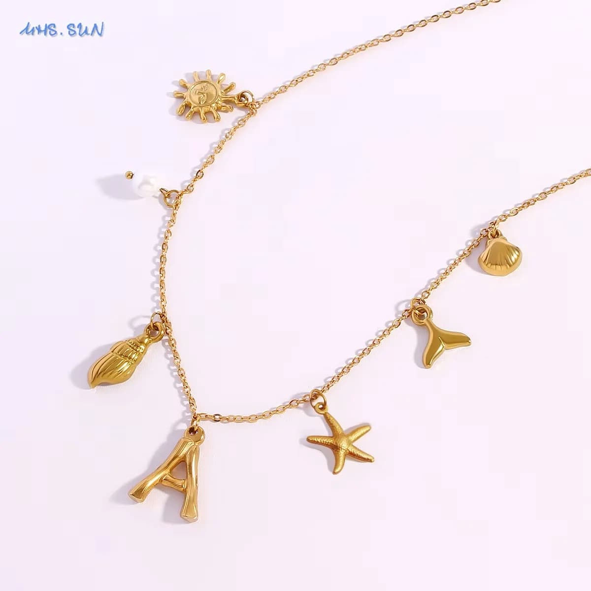 Starfish Shell Initial Necklace 18K Gold Plated Stainless Steel Waterproof — image 5